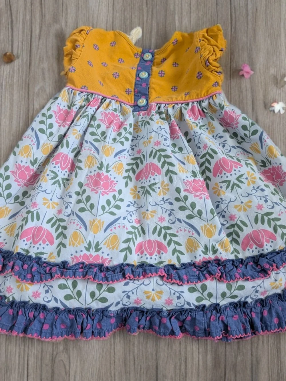 Matilda Jane Mustard Bodice Floral Tiered Ruffle Dress